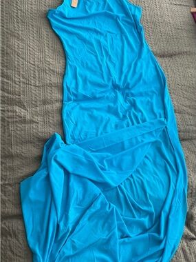 SKIMS Scoop Neck Slip Dress in Turquoise Blue